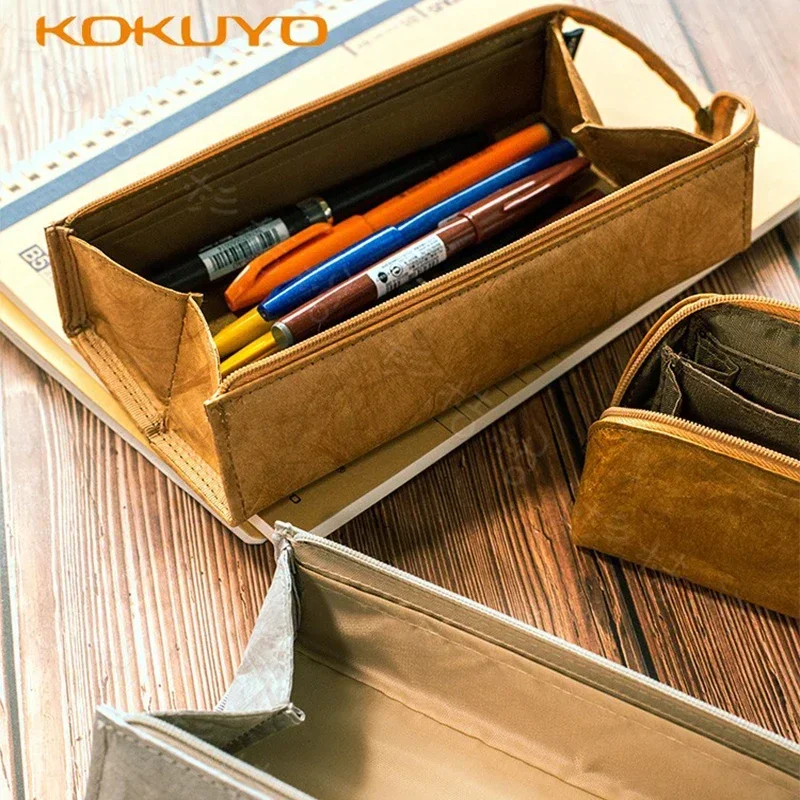 KOKUYO Vintage DuPont Paper Pencil Case High quality Large Capacity Pen Bag Waterproof and firm More compartments