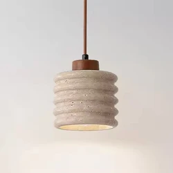 Retro Natural Stone Art Pendant Light Yellow Travertine LED Chandelier Bedroom Bedside Decoration Lighting Fixture Home Decor
