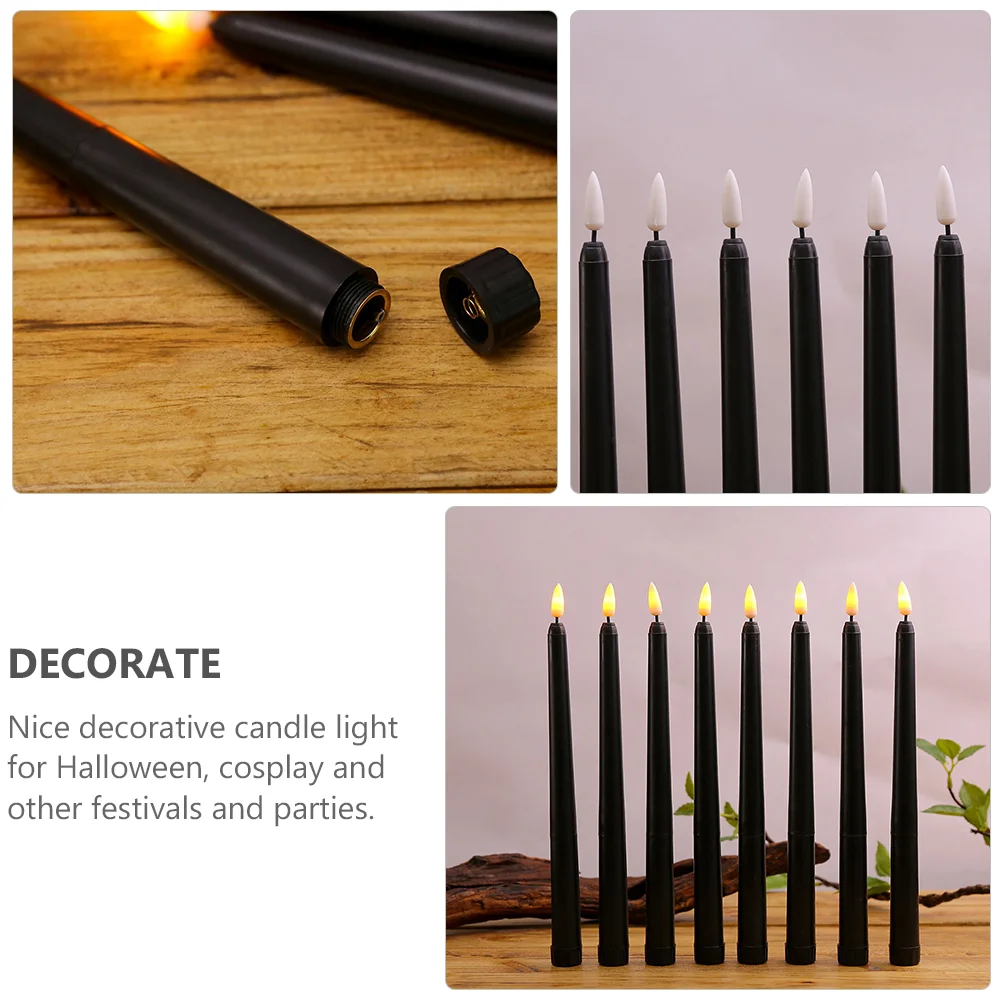 6 Pcs Taper Holders Home Decor Long Stick Lights Lamp for Halloween Decorations Black LED Party