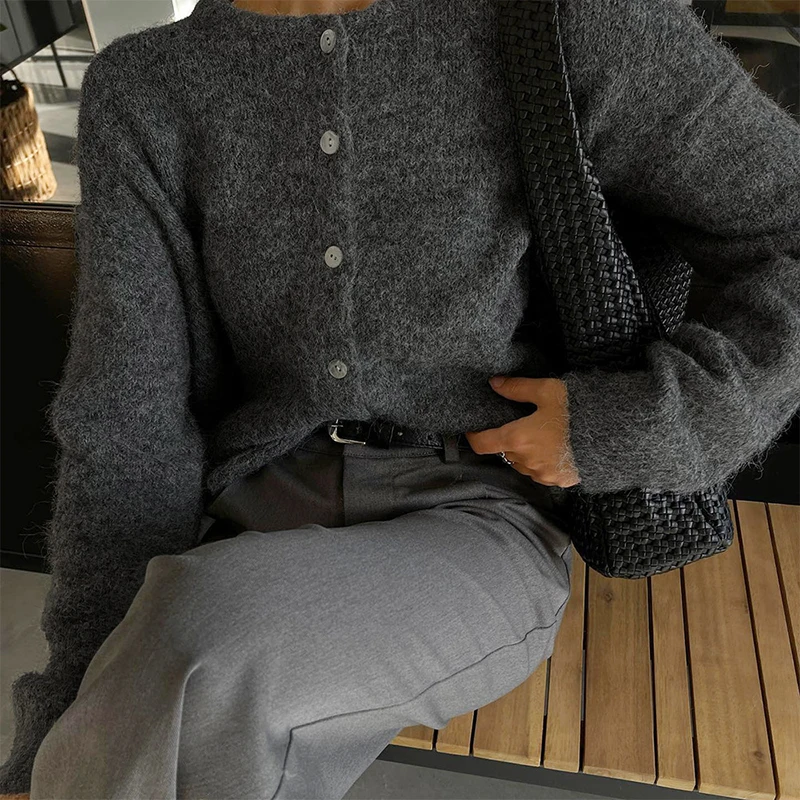 Wool Blend Coat - TARUXY 여성용 퍼지 니트 가디건 스웨터