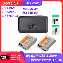 PALO EN-EL14 EN-EL14A USB Battery With LCD Battery Charger Case for Nikon DF D3100 D3200 D3300 D3400 D3500 D5600 D5100 D5200