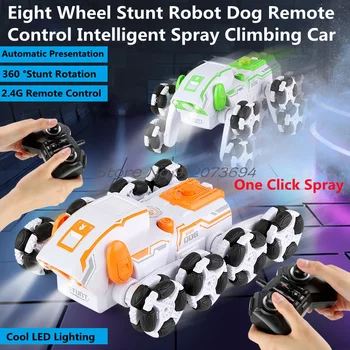 Eight-wheel stunt Robot dog remote control climbing car 2.4G 360° stunt rotation intelligent spray cool LED lighting RC car