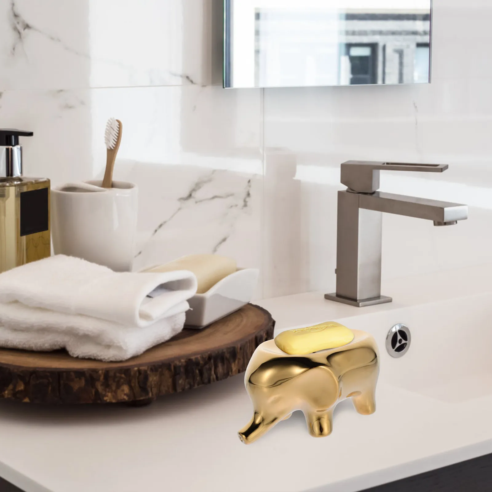 

Electroplated Elephant Soap Dish Ceramic Soap Rack Draining Storage Portable Bathroom Organizer Decorative Holder
