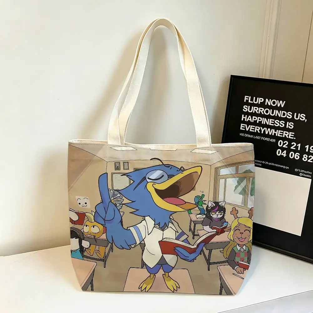 B-Berdly GAME D-Deltarune Cotton Polyester Zipper Tote Bag Large Capacity Shoulder Shopping Handbag 4