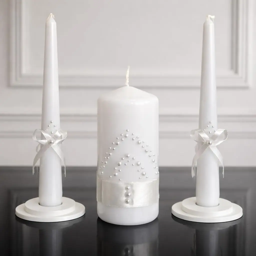 

Unity Candle Set - Wedding Ceremony & Reception – 6” Pillar & Two 10” Taper Candles – Long Burning