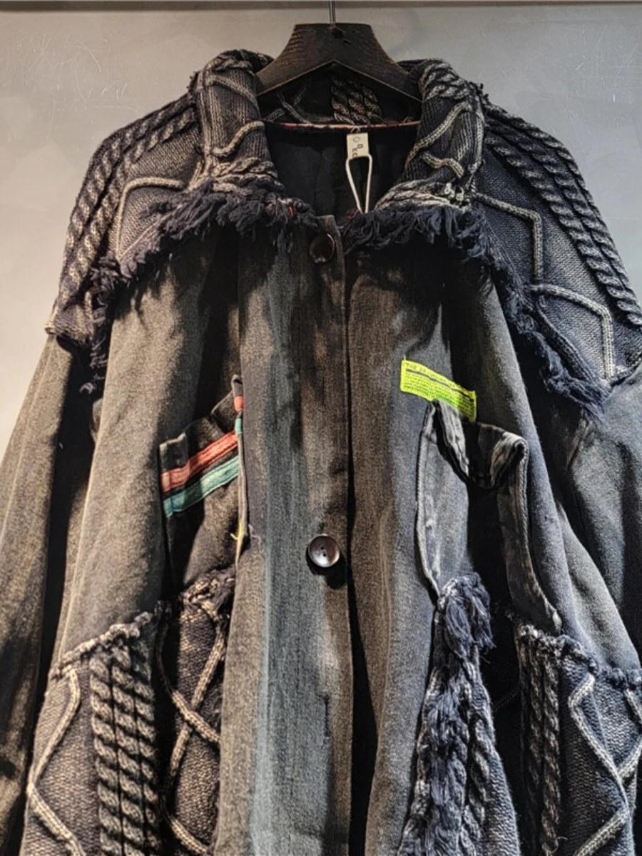 سترة GALCAUR سوداء مقسمة بشراشيب ملابس الشارع الشهير سترات نسائية فضفاضة بأكمام طويلة على طراز القفار سترات نسائية موضة خريف جديدة #3