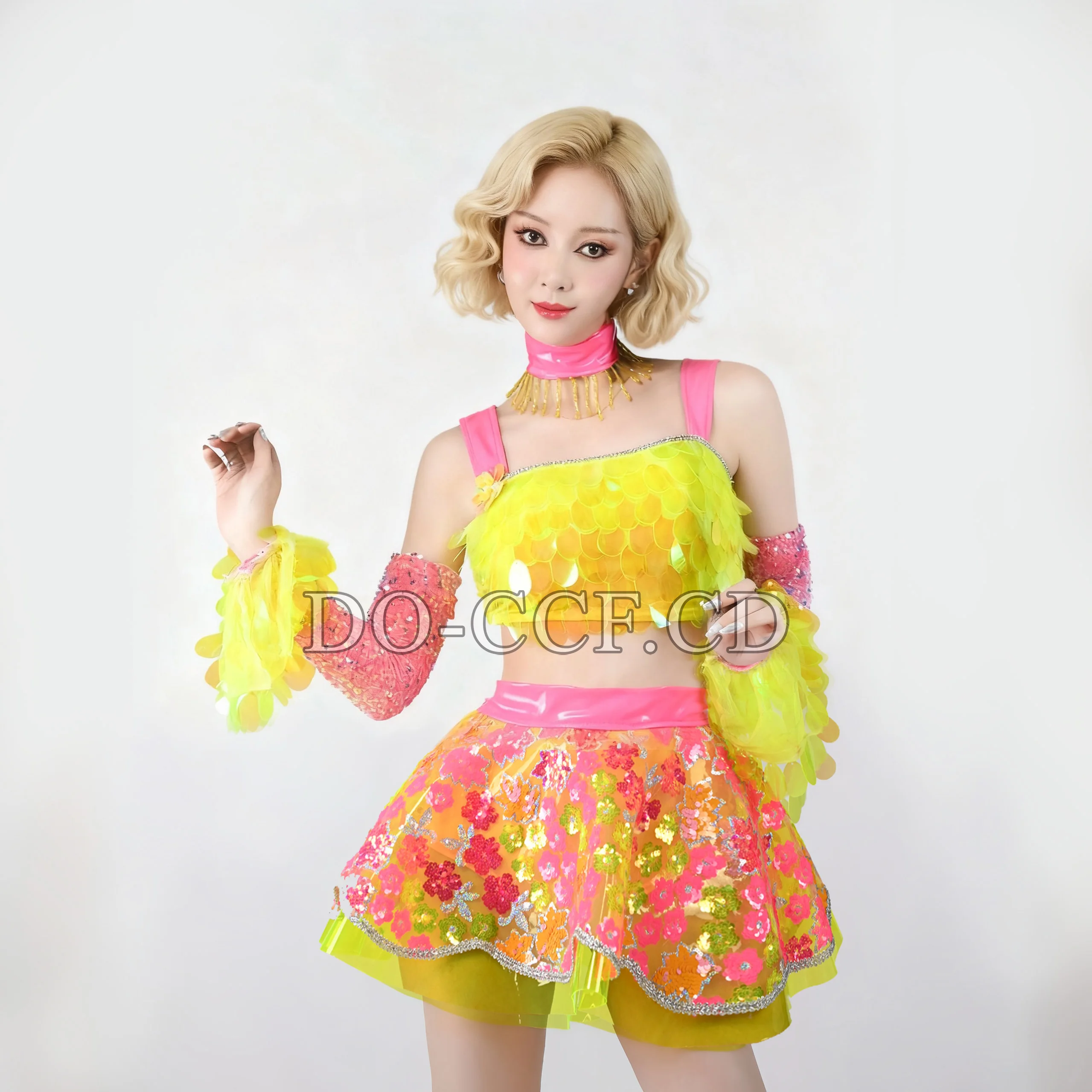 2025 مثير جوجو ملابس رقص الأصفر الوردي الفلورسنت الترتر أداء دعوى فتاة الإستعراض المرحلة ارتداء ملهى ليلي ملابس الحفلات الهذيان #5