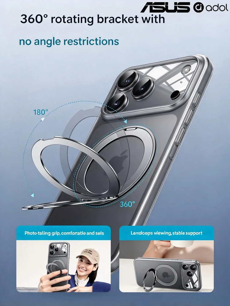 ASUS Magnetyczny 360 °   Obrotowe etui na telefon z uchwytem do iPhone 17 18 Pro Max, 18 Pro, z pierścieniem, matowe, przezroczyste etui Funda — zdjęcie produktu 7
