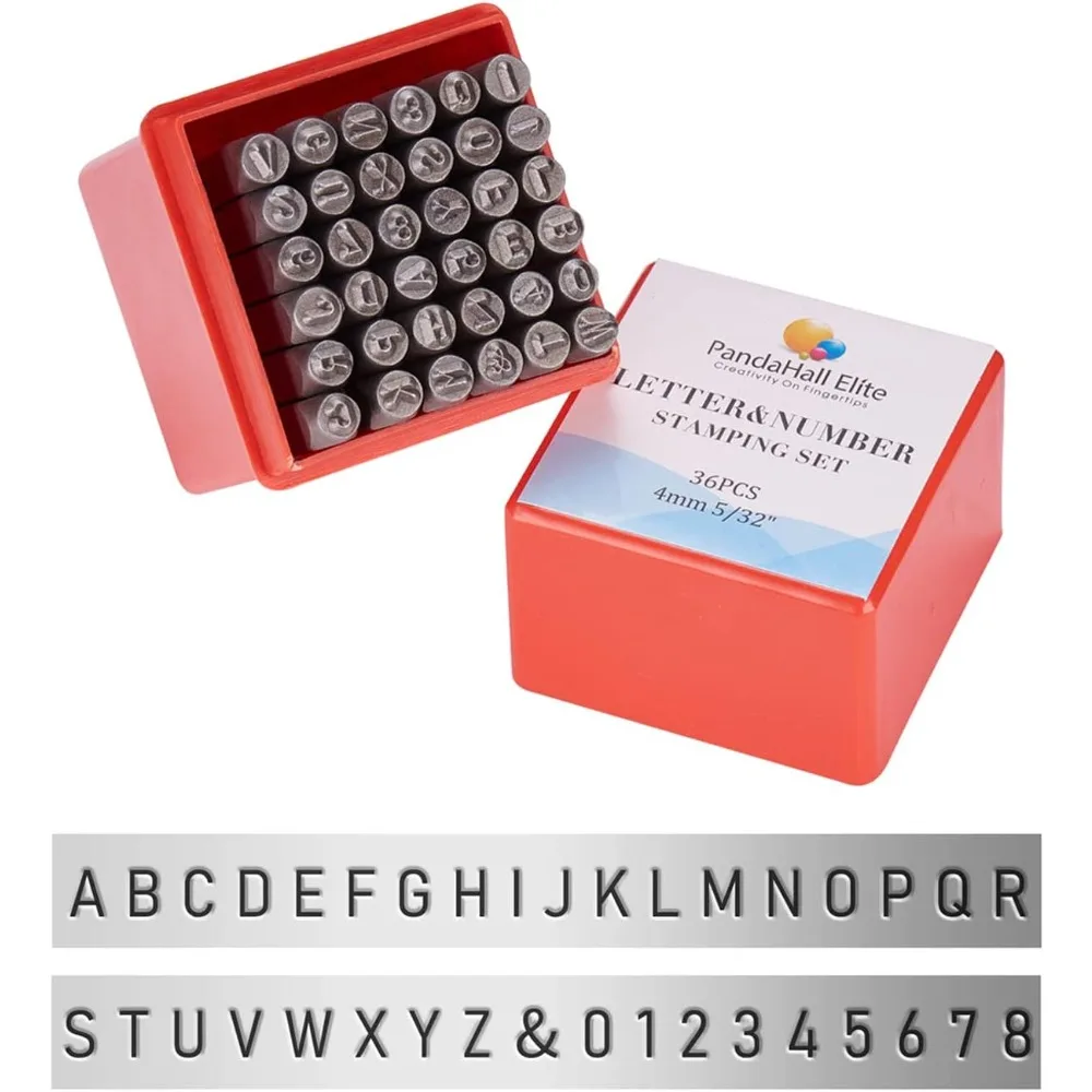 36 Pcs Letter and Number Metal Stamp Set, 5/32 inch 4mm Alphabet A-Z and Number 0-9 and Symbol, Iron Uppercase Stamps Punch