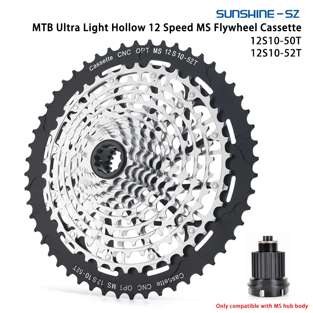 

SUNSHINE 12-Speed MS Mountain Bike Cassette Freewheel Steel 12-Speed 10-50T 10-52T Compatible with M7100