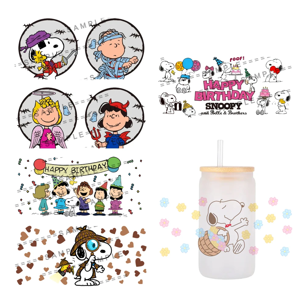 Cartoon Snoopy UV DTF Cup Wrap For 16oz Libbey Beer Glass Can Cup Wrap UV DTF DIY Sticker Cartoon Selfadhesive Washable DIY