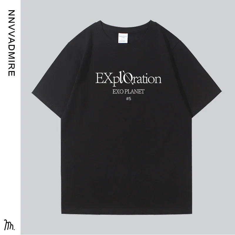 Exo Support Service Piao Chanlie Edge Star The Same Cotton Black Short-sleeved T-shirt Men\'s and Women\'s Clothing Concert