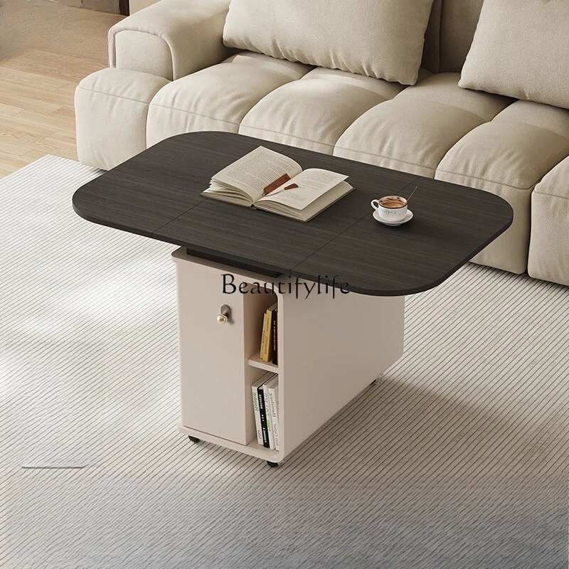 

Italian minimalist foldable coffee table movable 2025 new light luxury high-end sofa side cabinet