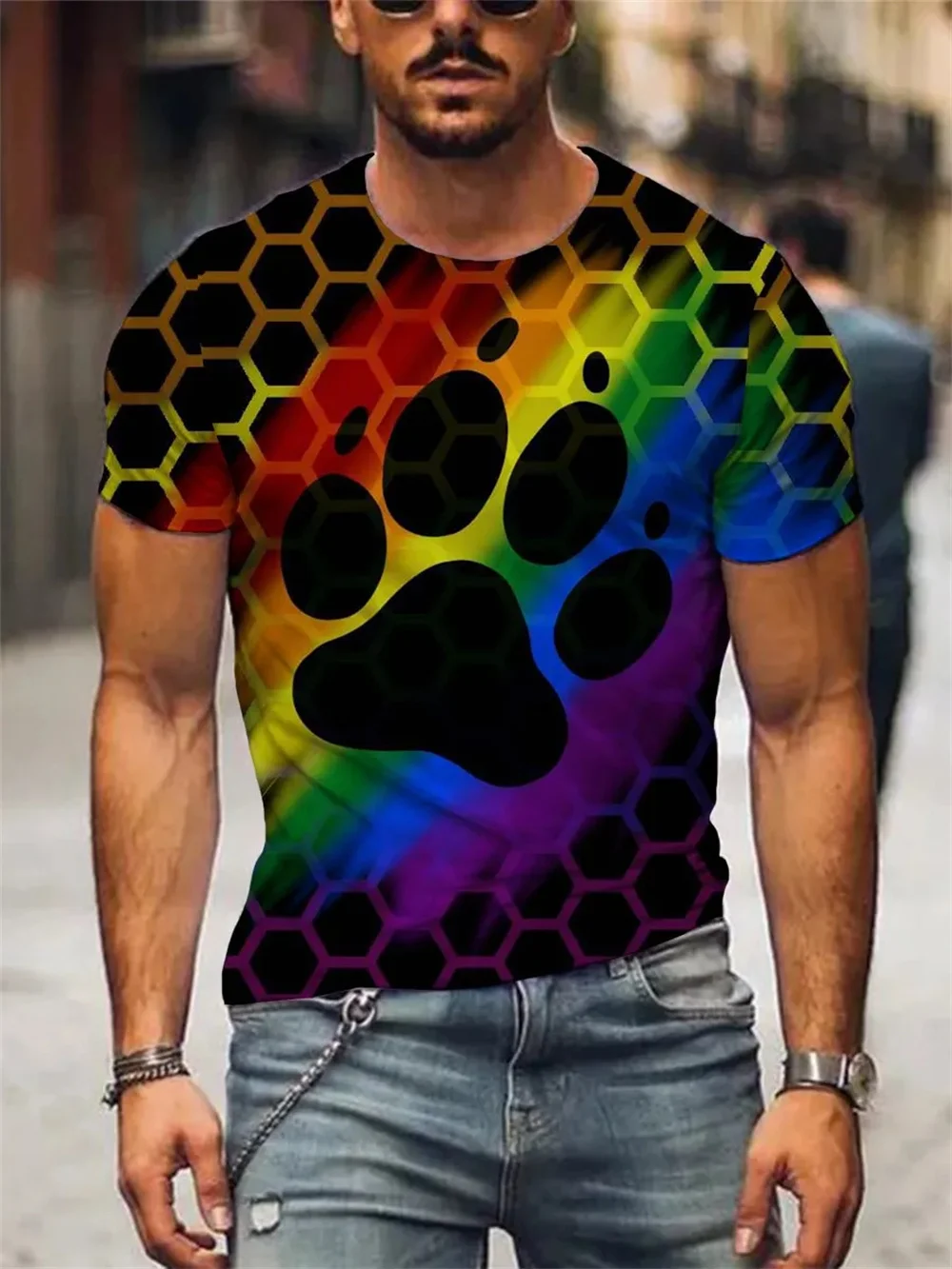 2024 Men T Shirt 3d Print Bear Paw Short Sleeve Summer Tops Tee Round Neck Casual Tshirt Fashion Street Daily Top Men Clothing