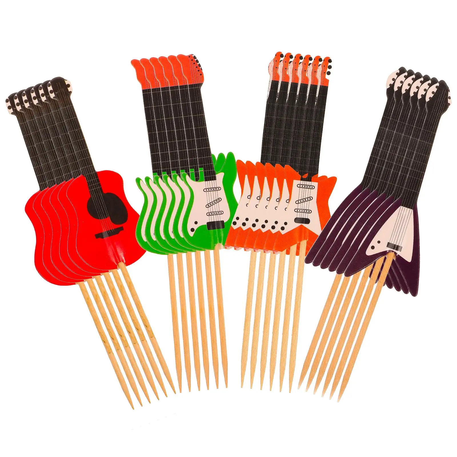 

24 Pcs Guitar Shaped Cake Toppers Picks Musical Instrument Decorations Party Supplies Birthday Wedding Theme Event Cupcake