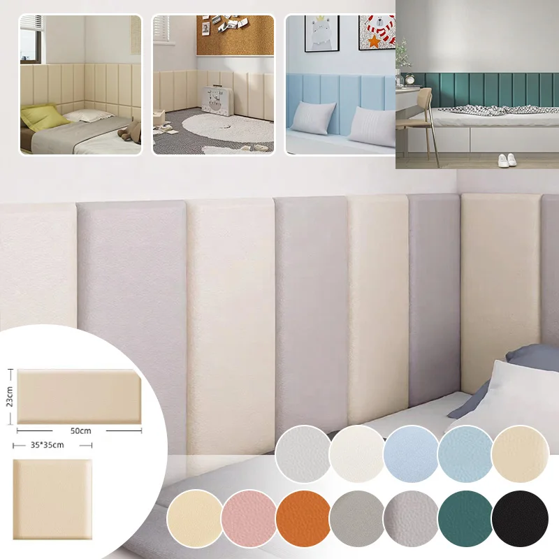 6pcs 3D Self Adhesive Soft Headboard Wall Sticker Tatami Wall Padding for Kids Bedroom Anti-Collision Wall Decor 35x35cm/23x49cm