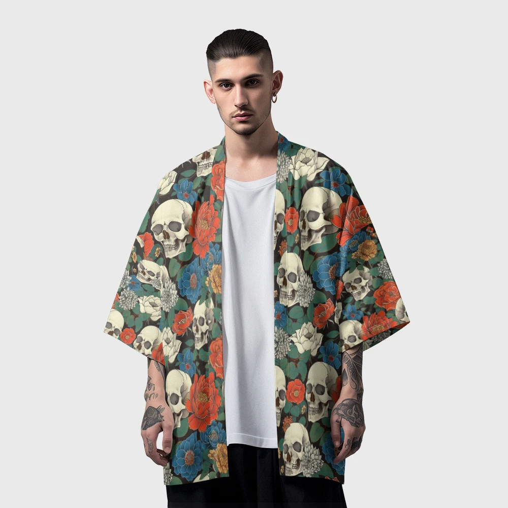 Summer Samurai Kimono Men Stylish Haori Streetwear Kimono Cosplay Japanese Clothes Fashion Yukata Women Halloween Print Robe