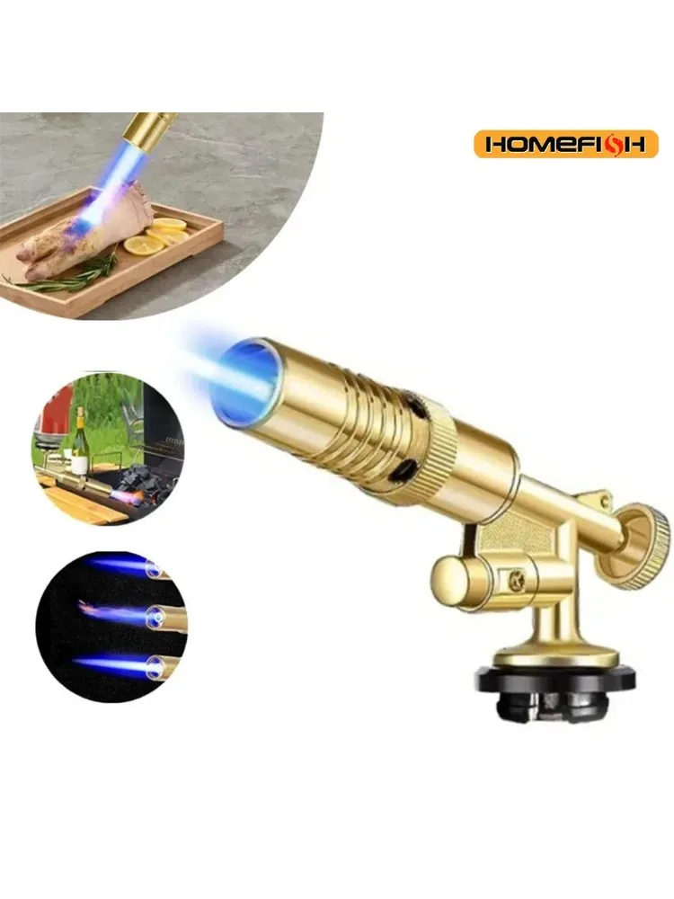 Torche de soudage au gaz portable en cuivre doré, flamme haute température, outil de cuisson au barbecue, brasage pour le chauffage extérieur et la jonction de métaux