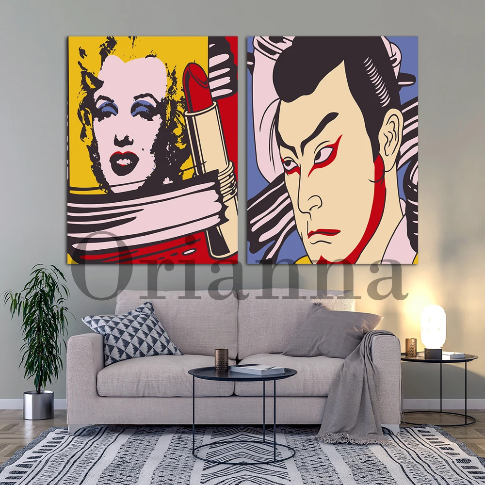 Japanese Pop Art Kabuki Party Roger Shimomura Roy Lichtenstein Style Marlyn Monroe Prints Posters Home Office Decor Painting