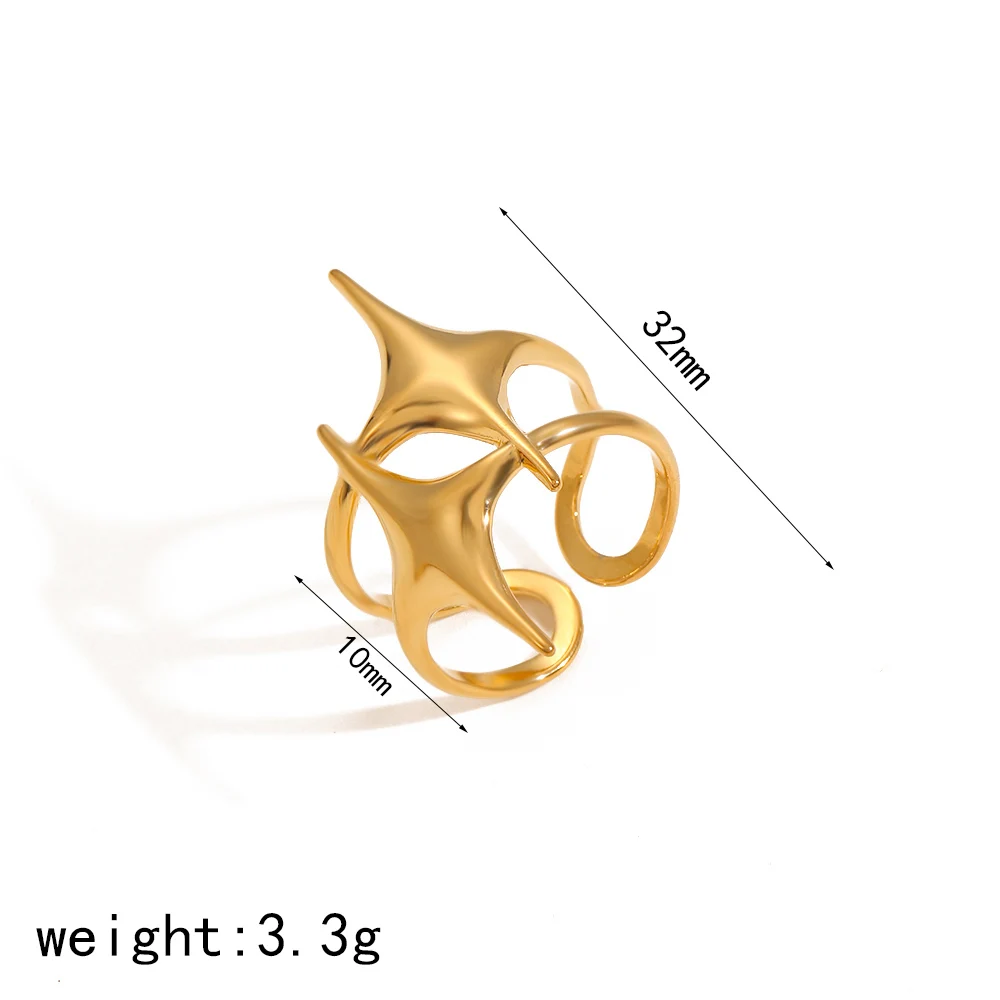 Vintage Edelstahl Geometrie Stern Mond Offener Ring 18K Vergoldet Wasserdichter Party-Schmuck Geschenke – Detail 10