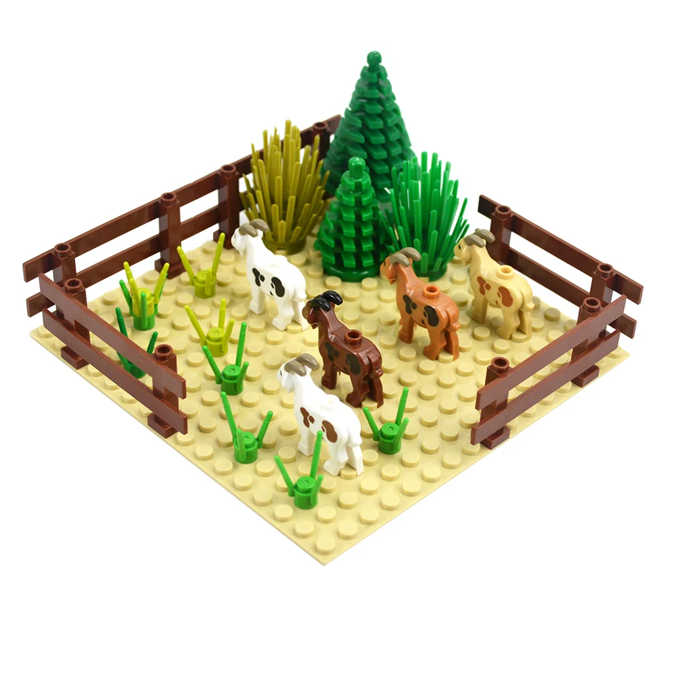 MOC Trees Animals Jungle Building Blocks with Bush Baseplate 16*16 Compatible Plant Sheep Grass Brick Fence Construction Kid Toy