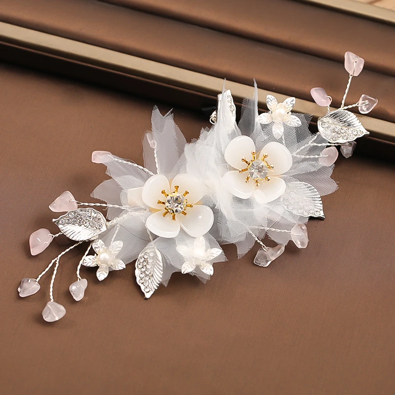 New Wedding Hair Accessories White Pearl Rhinestone Hairpins Ladies Headdress Bridal Tiara Handmade Jewelry Accessories image 4