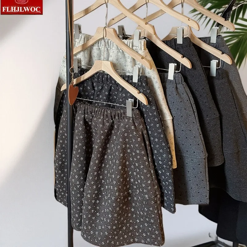 Saias de lã ano novo 2026 primavera mulher bonito japão meninas estilo preppy cintura alta elástica retro vintage preto bonito mini saia