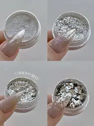 Silver Chrome Nail Powder /Silver Chrome Flake Nails Mirror Effect Nail Powders, 0.04oz/1g Mirror Nail Glitter Manicure Pigments
