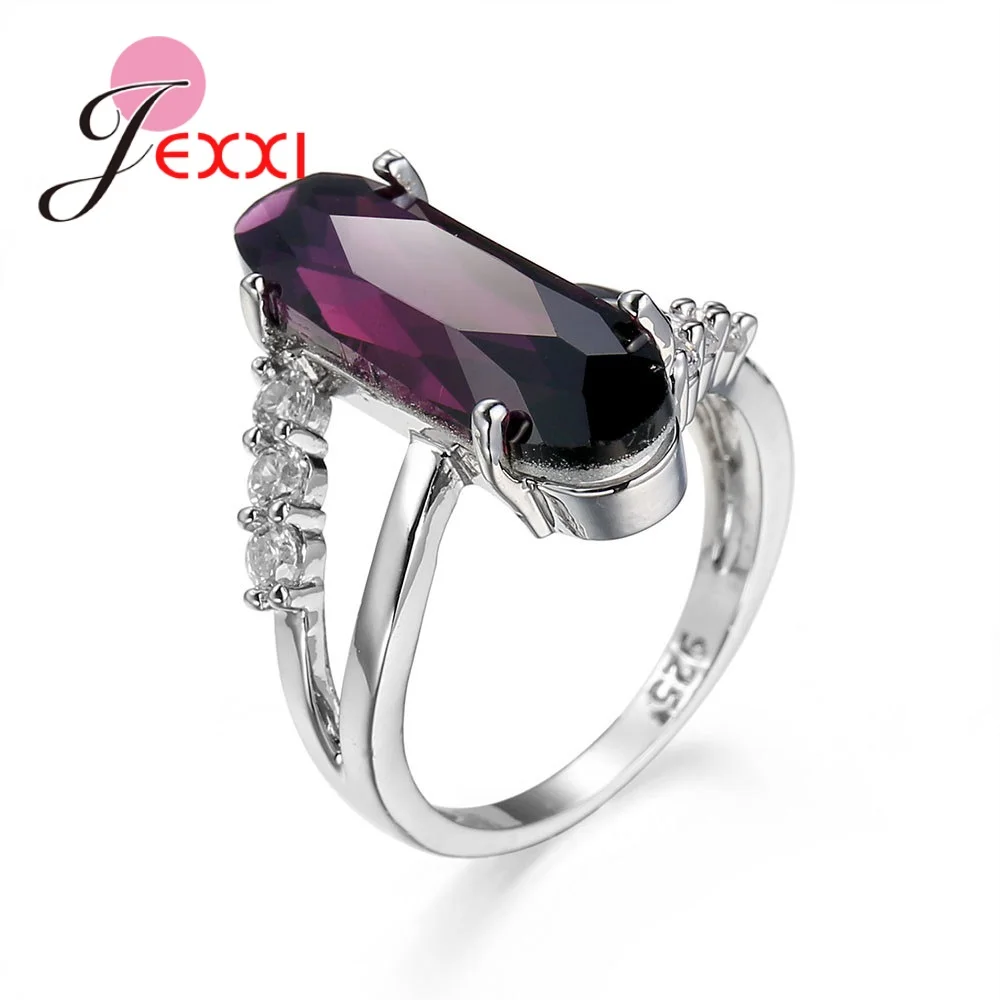 Women Engagement 925 Sterling Silver Color Rings Daily Jewelry Oval Design Purple CZ Cubic Zircon Finger Rings Drop Shipping