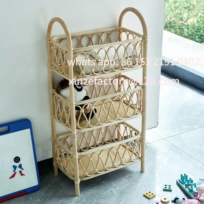 

Customizable Rattan Bookcase Storage Shelf Nordic Home Living Room Display Cabinet Modern Simple Bookshelf Floor Storage Shelf