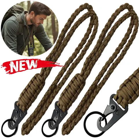Outdoor Necklace Lanyard with Metal Clip Keychain Multifunctional Heavy Duty Braided Umbrella Rope Neck Lanyard Keychain