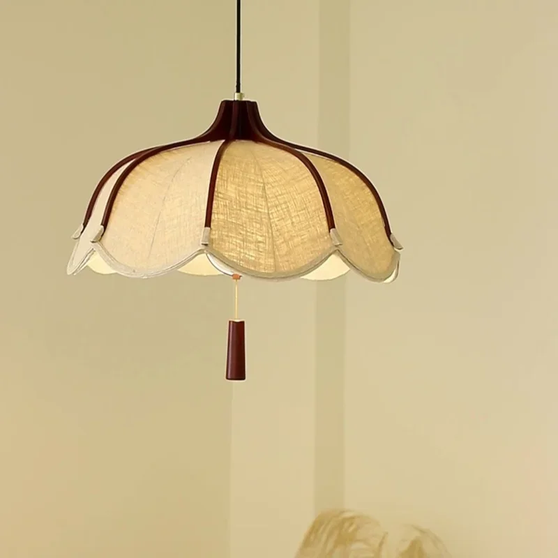 

Chinese Style Wood E27 Led Fabric Pendant Lights Dining Room Drop Chandelier Home Decor Led Lamparas Bedroom Luminarias