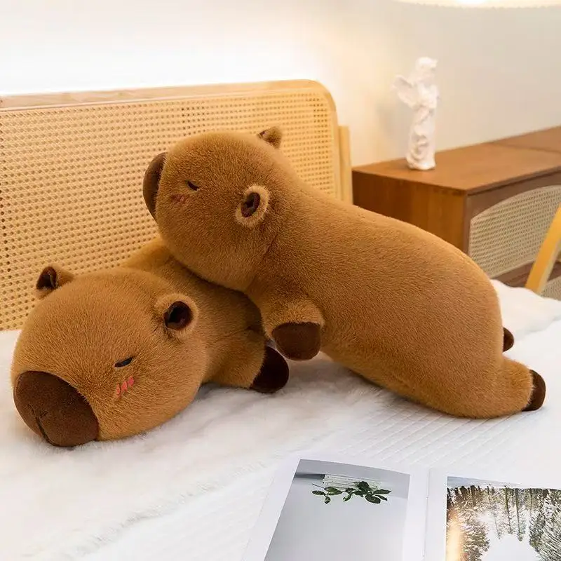 Kawaii Capybara Plush Toy Stuffed Capibara Fluffy Doll Long Sleep Soft Pillow Sofa Cushion Nap Sleeping Toys for School Xmas