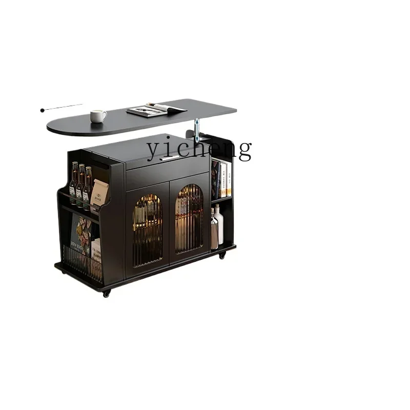 ZZZTQH cream wind black edge few living room modern simplicity high sense small lift movable sofa side cabinet