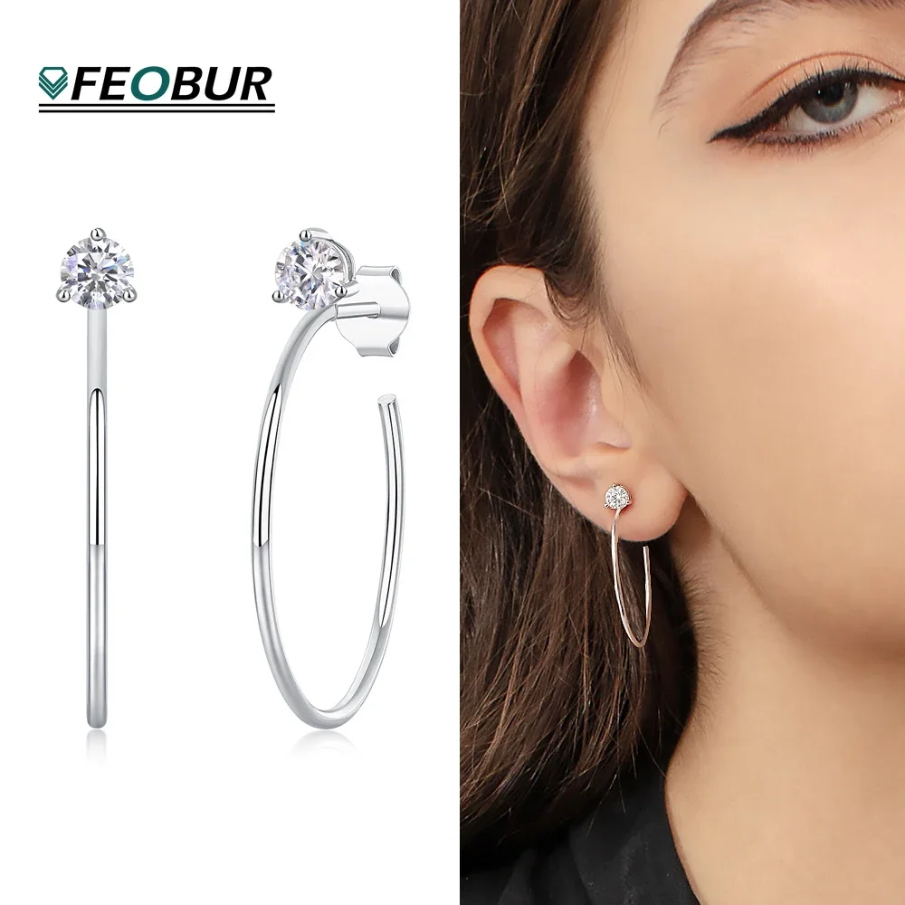 

Moissanite Hoop Earrings for Women 925 Sterling Silver 18K white Gold Wedding Jewelry Sparkling Round Cut Diamond Earring gift