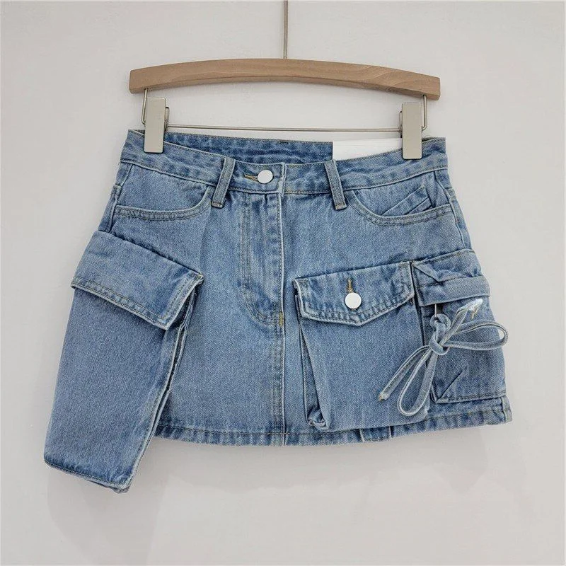 

Irregular Pocket Cargo Denim Skirt Women Clothing Summer Fashion 2024 Sexy A-line Hip Skirts Female Bottoms Club Streetwear