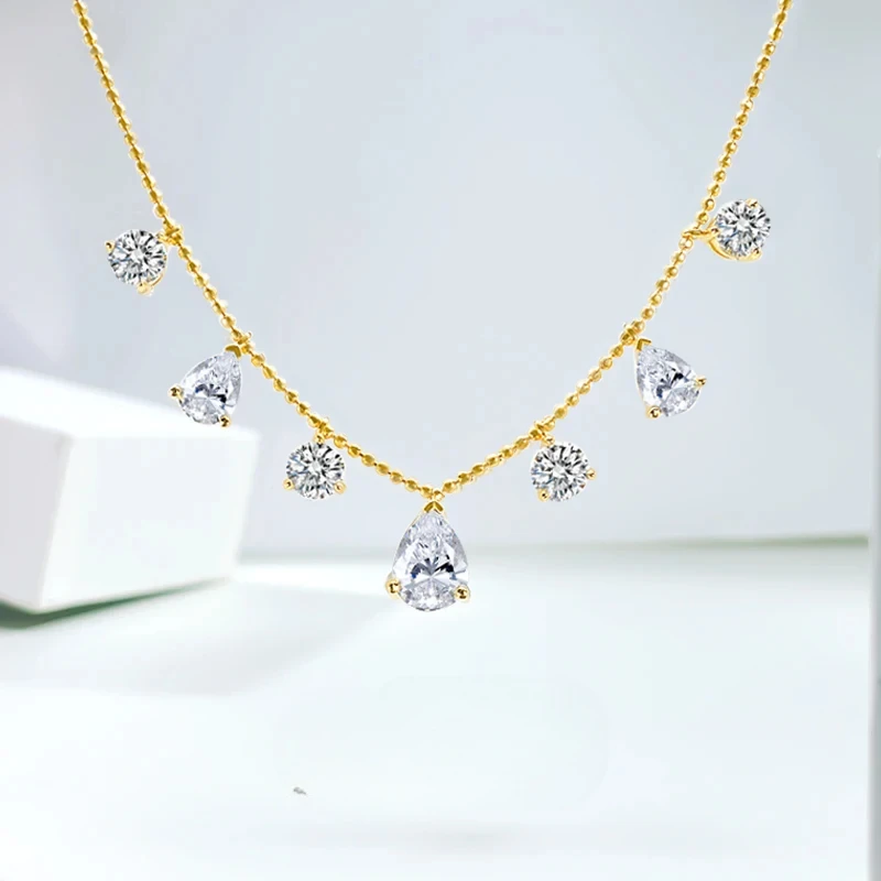 

Light Luxury and Minimalist S925 Sterling Silver Gold Necklace Paired with High Carbon Diamond Wedding Jewelry Wholesale