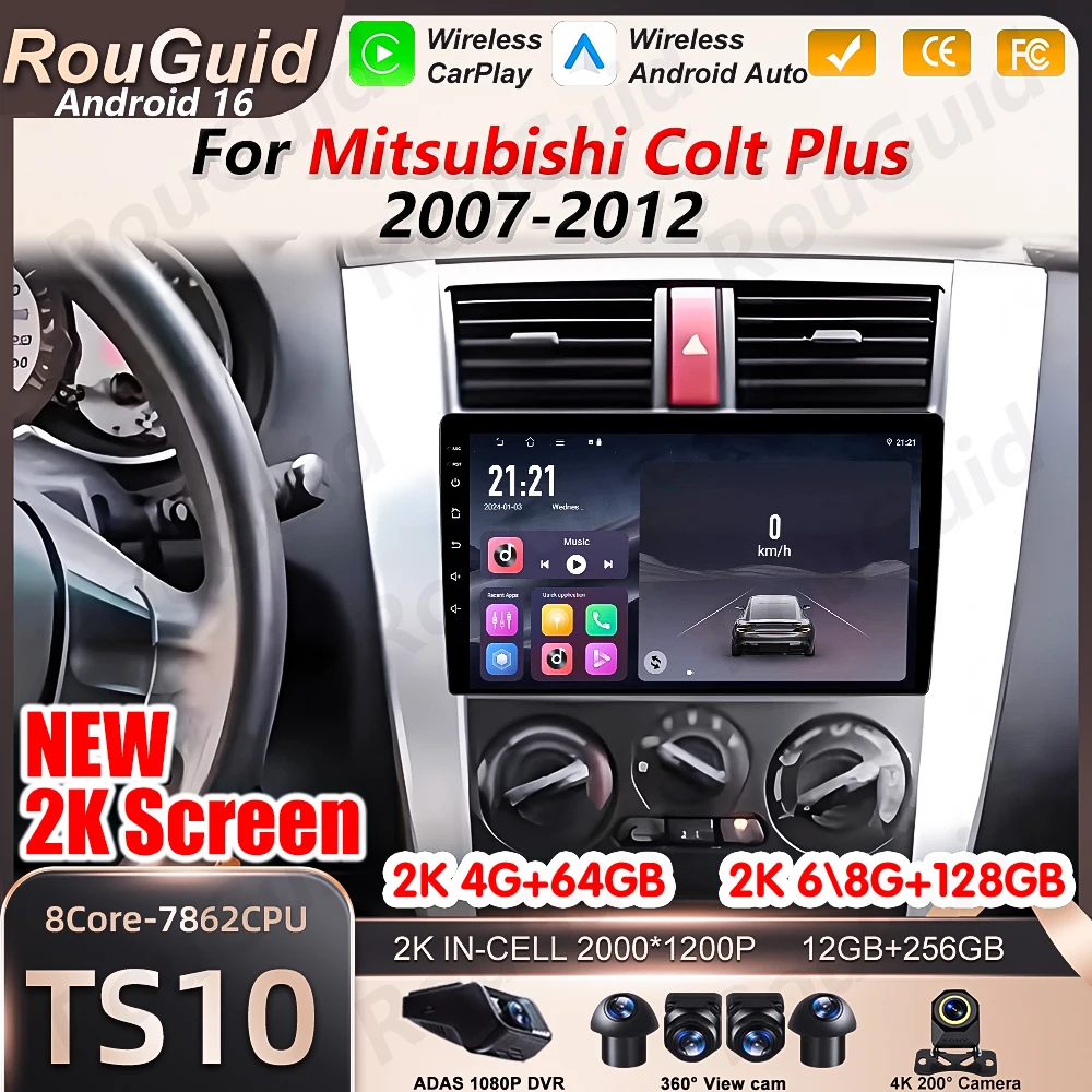 

Android 16 Car Radio For Mitsubishi Colt Plus 2007 2008 2009 2010 2011 2012 Car Stereo 2K Screen Multimedia Video Player 5G Wifi