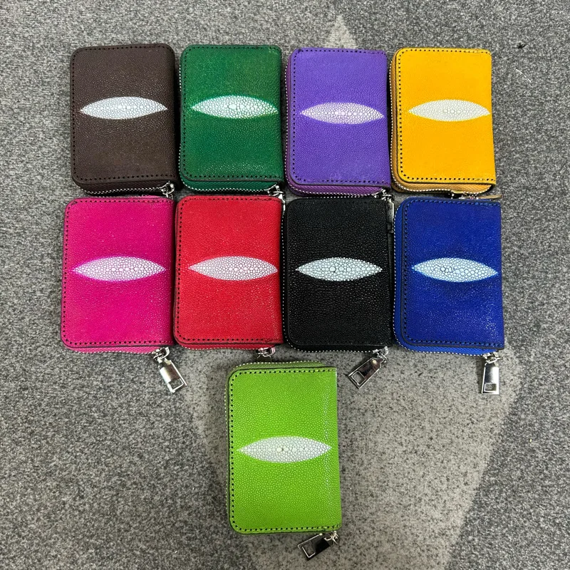 2025 New Fashion Pearl Fish Leather Lady's Card Bag Luxury Stingray Men Card Holder Genuine Leather Card Case 45