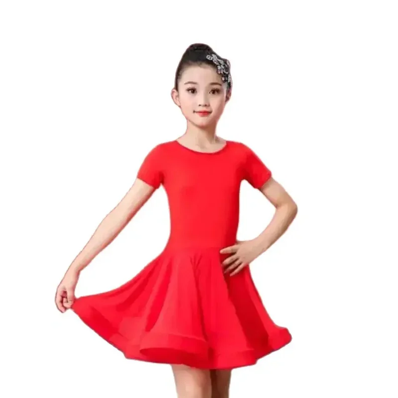 1 pcs/lot girl Latin dance dress children dance costume salsa black kids Red tango dance dresses stage solid performance dress