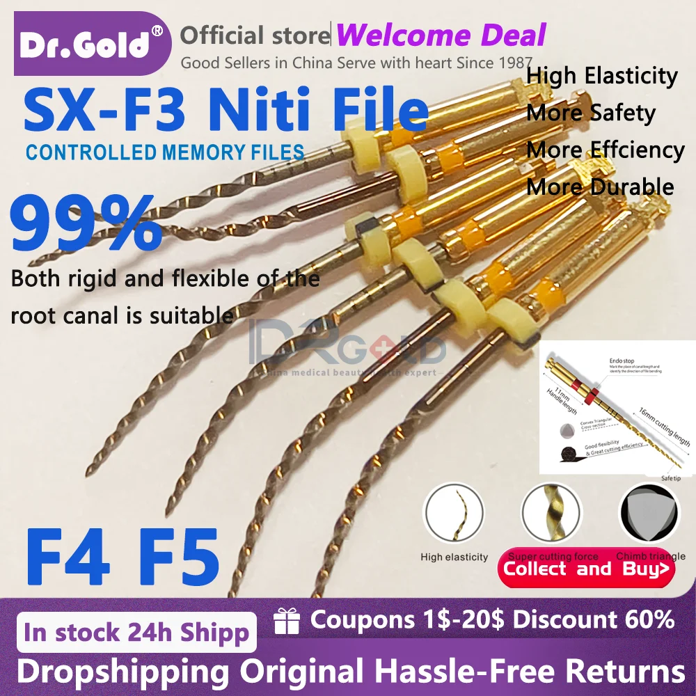 

31mm f4 f5 SX-F3 Dental Flexible Niti Golden Endodontic Files Heat Activation Engine Use Dentist Drills Instrument 04 06 Taper