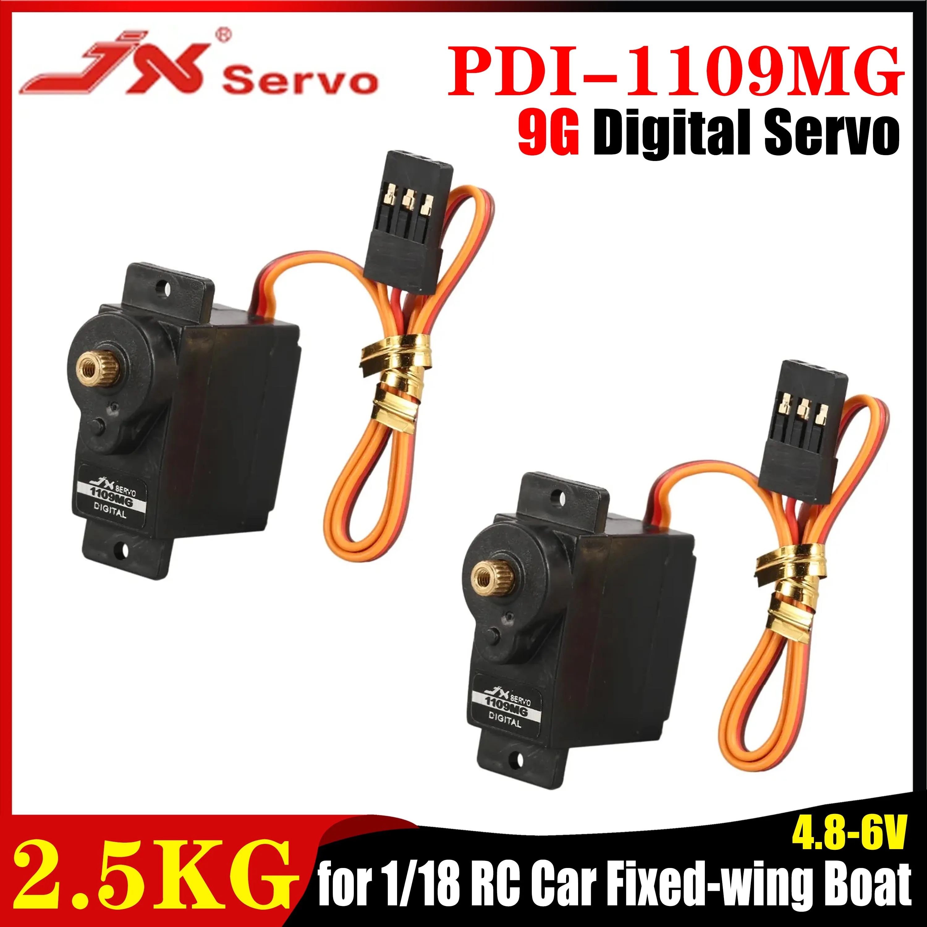 

Сервопривод JX PDI-1109MG 9G 2,5 кг Мини-цифровой сервопривод с металлической шестерней 4,8-6 В для 1/18 RC автомобиля, лодки, робота, самолет с неподвижным крылом, часть вертолета