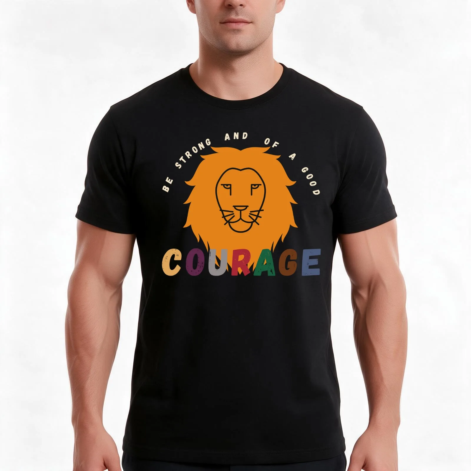 Sé fuerte y ten valentía: camiseta con estampado de león, camiseta de algodón para uso diario en verano, camisetas de estilo urbano de corte amplio, estampado gráfico de estilo vintage.