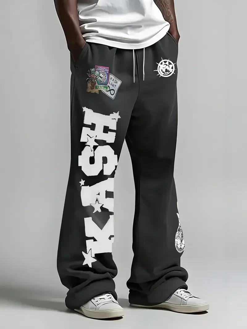 

Новые осенние спортивные штаны, мужские брюки в готическом стиле в стиле хип-хоп с нашивкой в стиле ретро, двухслойный дизайн, мешковатые, с эластичной резинкой на талии, для бега, повседневная кастрюля