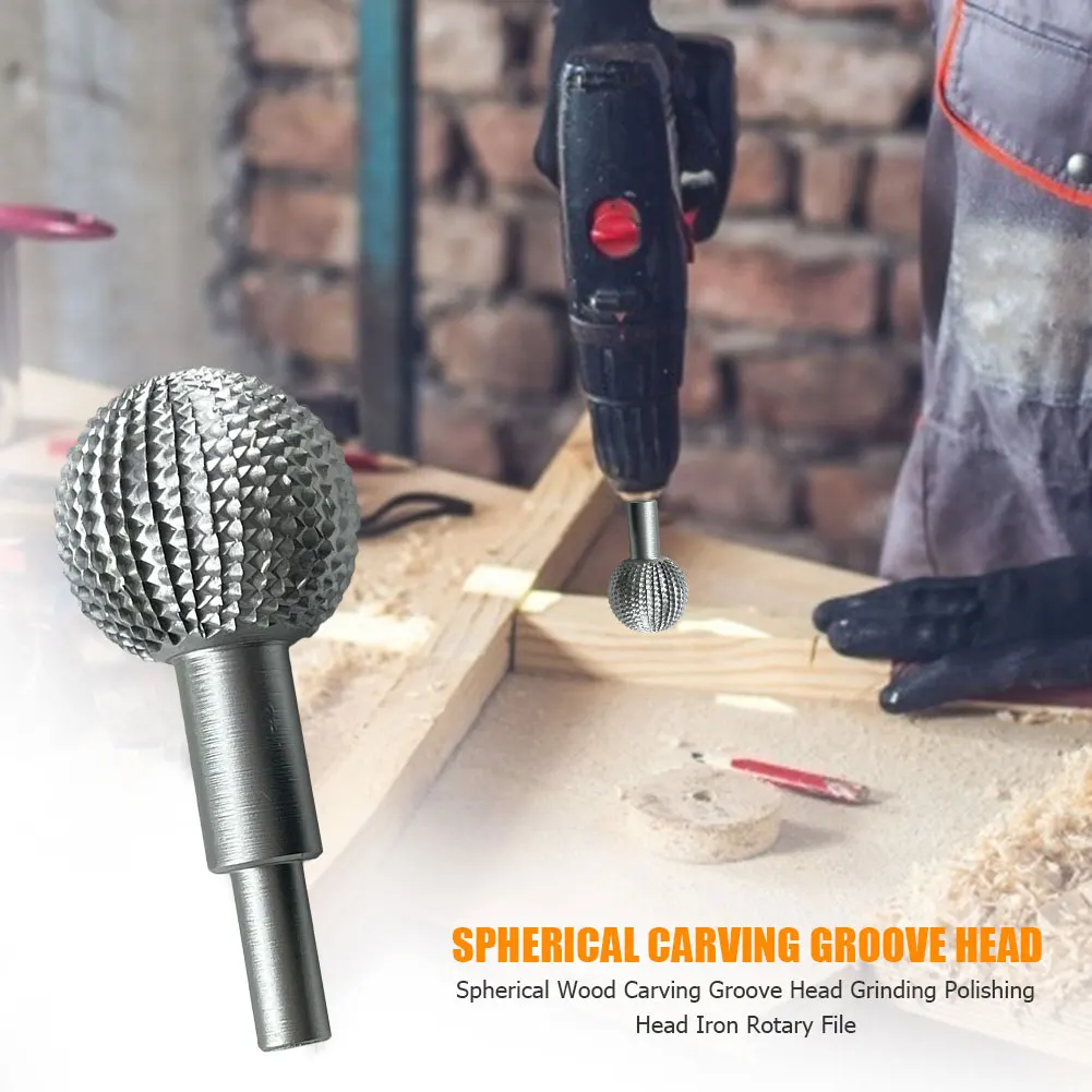 40mm Rotary Woodworking Spherical Thorn Plate Carbon Steel Burr Ball Carving Polishing Drilling Bits Ball Gouge Grinding Head