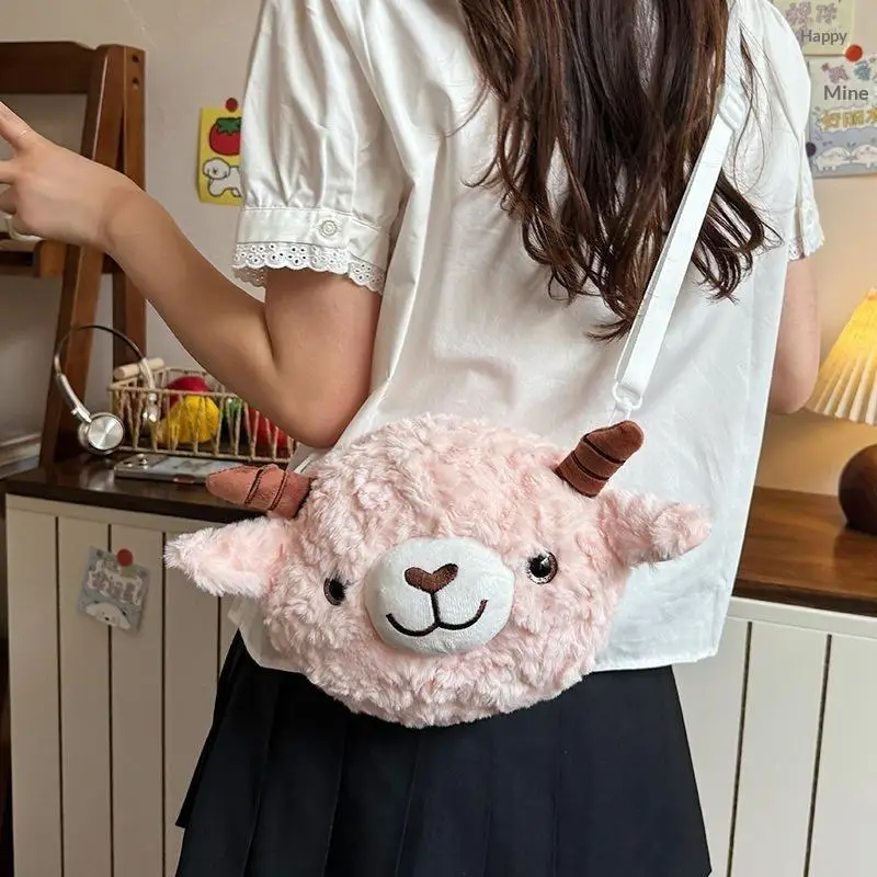 Kawaii-Tasche für Damen, Cartoon-Schaf-Plüsch-Umhängetasche, neue Crossbody-Tasche, kleine Handytasche, Bolsa Feminina – Detail 4
