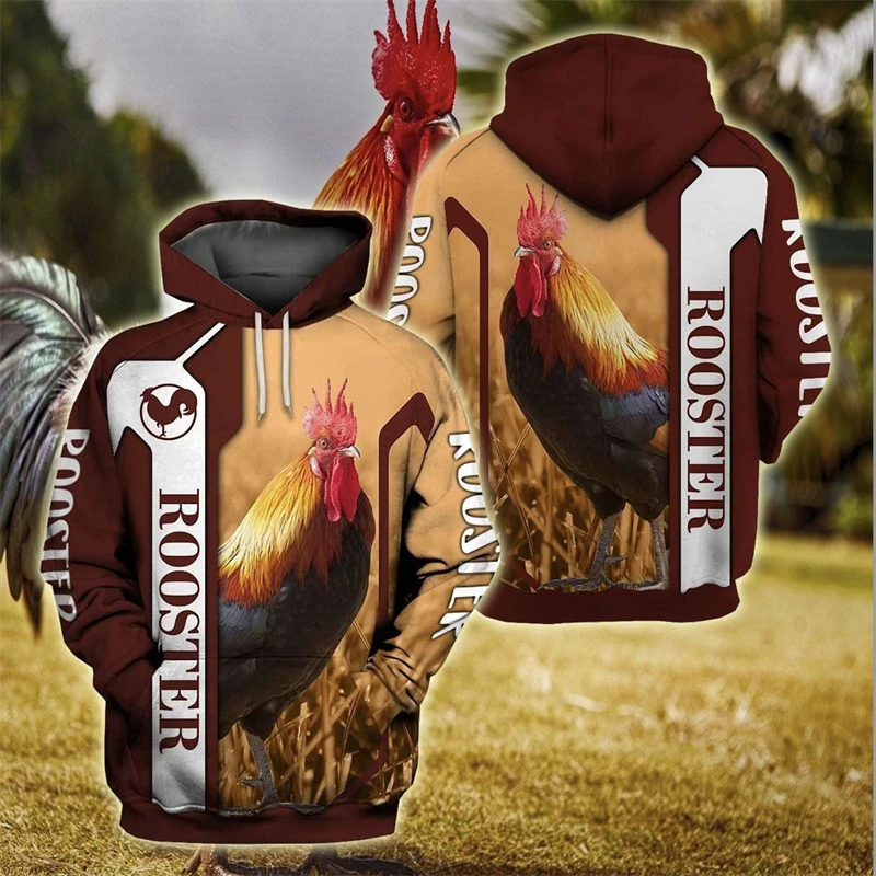 Fashion Y2k Man's Hoodie 3D Print Animals Rooster Spring Autumn Graphic Pullover New Fashion Oversized Tracksuit  Casual Hoodies