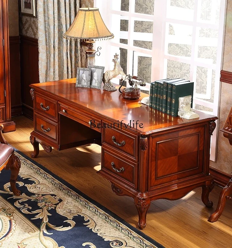 Bureau d'ordinateur en bois massif de classe américaine, bureau d'étude et d'écriture, bureau haut de gamme