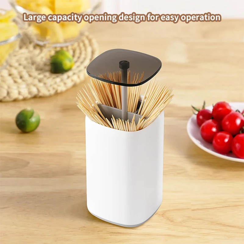 Push-type Toothpick Box Toothpick Holder One-touch 4-partition Cotton Swab Holder Dust-proof Moisture-proof Dining Room Supplies