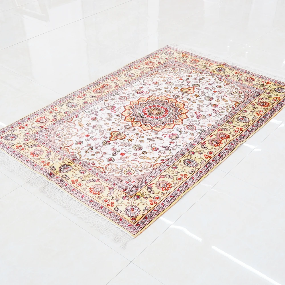 

4x6ft Persian Silk Carpet High-Grade Hand Knotted Rugs Vintage Luxury Home Decoration Carpets for Living Room Bedroom Lounge